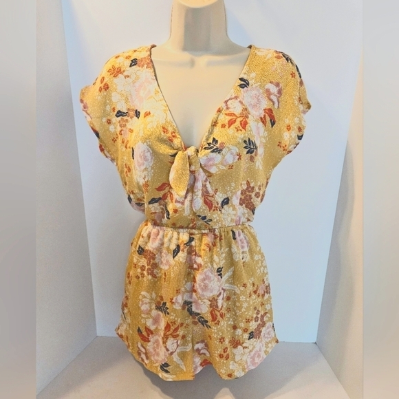 As U Wish Floral Romper Size XS Floral pattern Yellow Black & orange summer 1pc - Picture 6 of 13